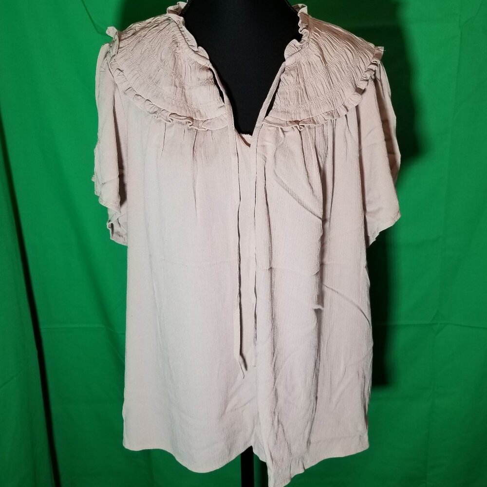 Torrid Womens Plus Size 1 V Neck Flutter Sleeve Tan Blouse Boho Peasant Retro